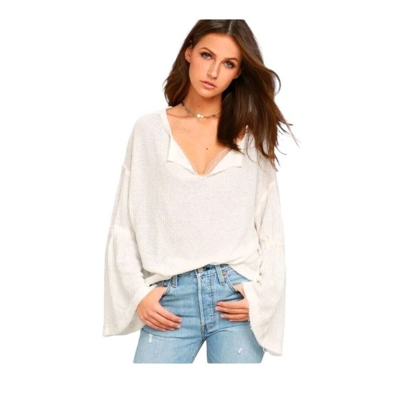 We The Free Tops - NWT We The Free Dahlia V Neck Bell Sleeve Thermal Top Ivory. Size XS